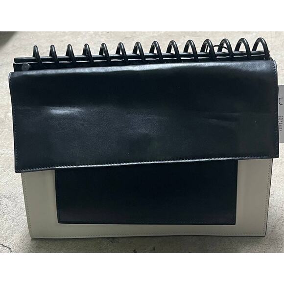 Atribut Handcrafted Black & White Leather Bag Detachable Strap / Spiral Top NEW - Picture 3 of 16